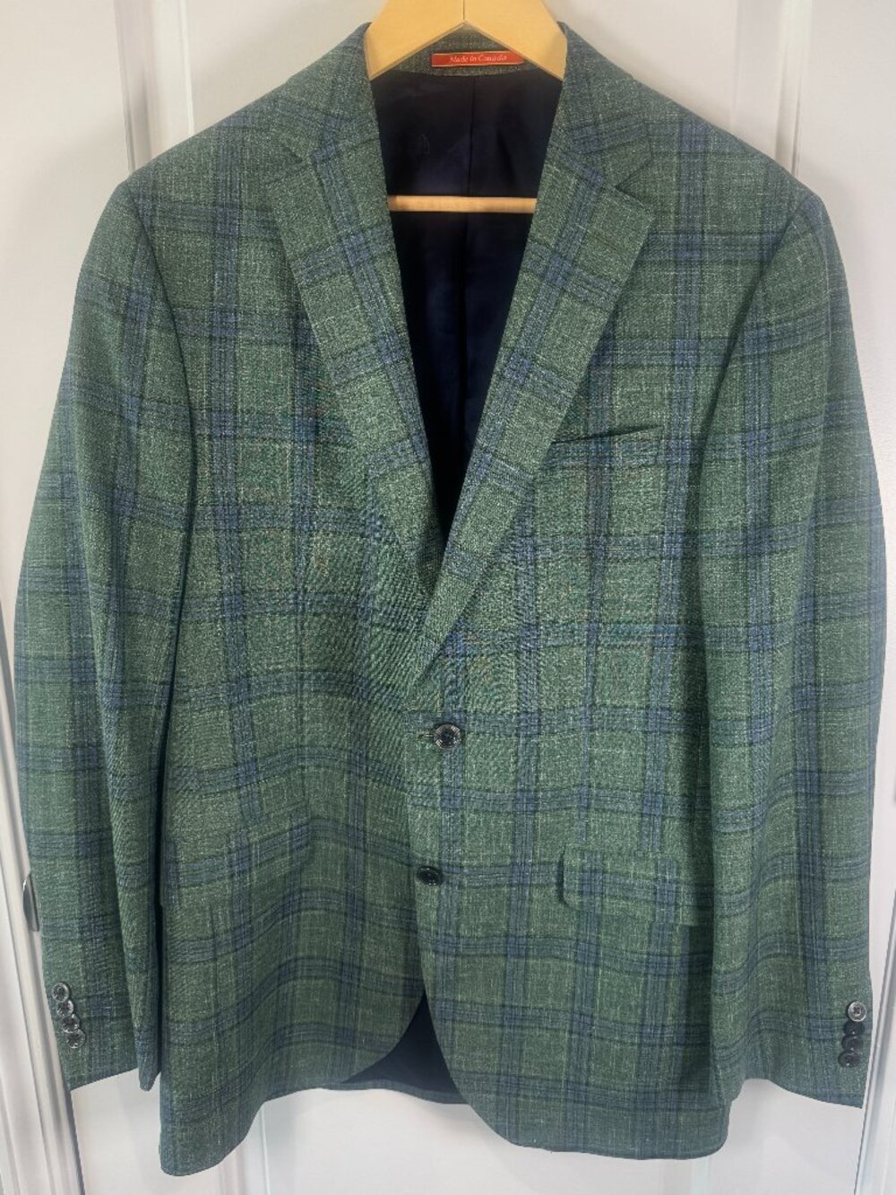 Cremieux Loro Piana Summertime Green Plaid Blazer Sport Coat 40L Wool Silk Linen